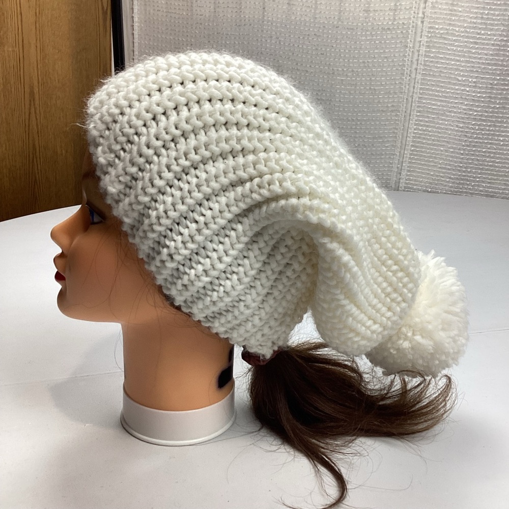 Cozy Off White Knit Beanie hat with Pom Pom - Picture 2 of 7